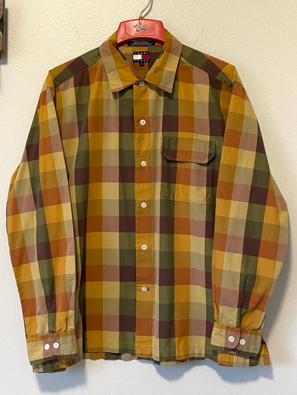 Y2K Tommy Jeans Camp Shirt - Earth Tones & Lightweight - Size Large